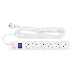 Фильтр-удлинитель Power Cube 5,0 м  6 розеток (5 евро + 1 б/заземления), кабель 3*1.5мм (белый) 16А/3,5кВт/ Power Cube Extension Filter 5.0 m 6 sockets (5 euro + 1 w/o grounding), cable 3*1.5 mm (white) 16A/3.5 kW