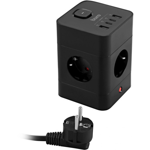 Сетевой удлинитель Buro BU-PTE4.1UC-Plus-B 1.5м (4 розетки) черный (пакет ПЭ)