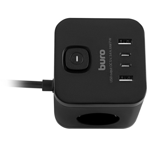 Сетевой удлинитель Buro BU-PC3.1UС-B 1.5м (3 розетки) черный (пакет ПЭ)