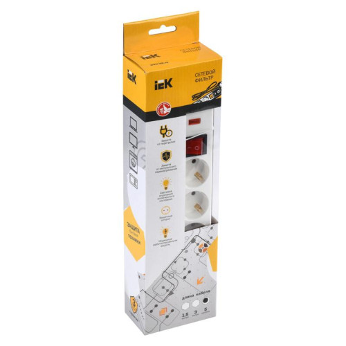 Сетевой фильтр IEK СФ-05К 5м (5 розеток) белый (коробка)