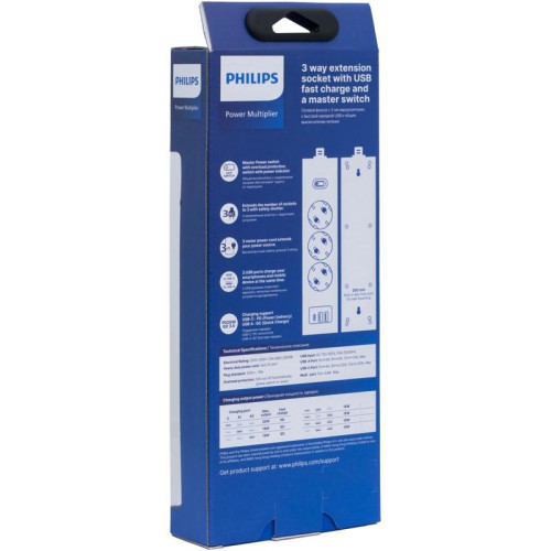 Сетевой фильтр Philips CHP4336BB/51 3м (3 розетки) черный (коробка)