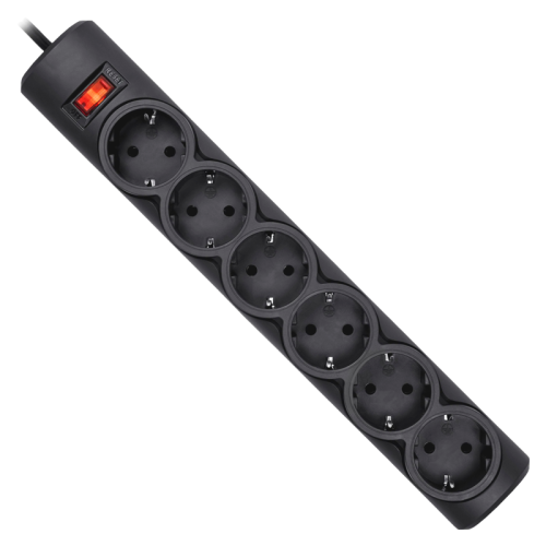 Сетевой фильтр Defender DFS 155 5 м, черный, 6 розеток/ Surge Protector Defender DFS 155 5m, black, 6 outlets