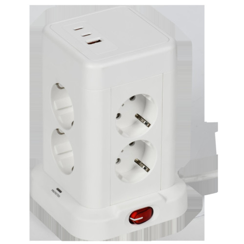 Удлинитель/ DOMINIC Удлинитель У08K 8 мест 2P+PE 1,5м 3х1,0мм2 16А/250В USB A+C 20Вт белый IEK