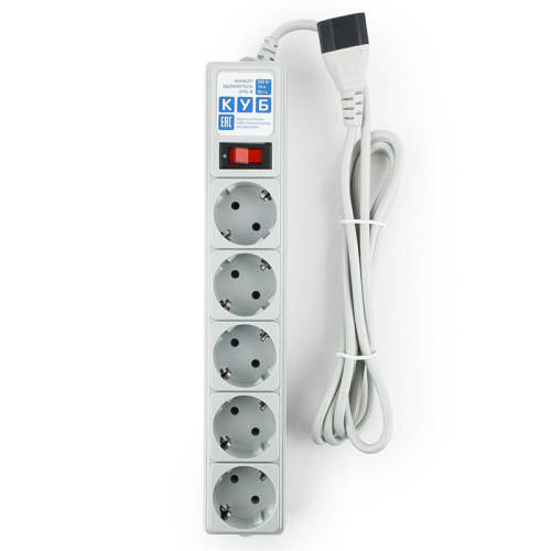 Фильтр-удлинитель Power Cube B 1.9 м 5 розеток (серый) 10А/2,2кВт/ Surge protector Power Cube B 1.9 m 5 outlets (gray) 10A / 2.2kW