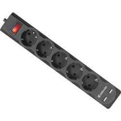 Сетевой фильтр Defender DFS 755 5,0 м, 5 розеток, 2xUSB, 2.1A