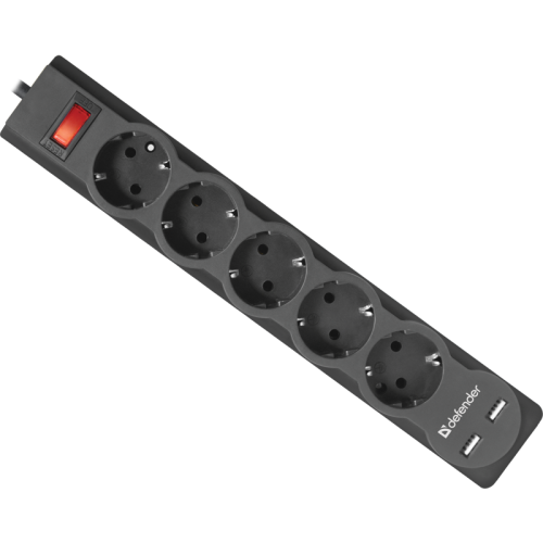 Сетевой фильтр Defender DFS 755 5,0 м, 5 розеток, 2xUSB, 2.1A