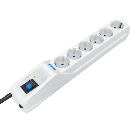 Сетевой фильтр Pilot L GP 6 розеток (5 евро + 1GP) 10 м/ Surge protector Pilot L GP 6 outlets (5 EUR + 1GP) 10 m white