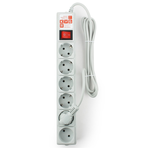 Фильтр-удлинитель Power Cube 1.9 м 6 розеток (серый) 10А/2,2кВт/ Surge protector Power Cube 1.9 m 6 outlets (gray) 10A / 2.2kW