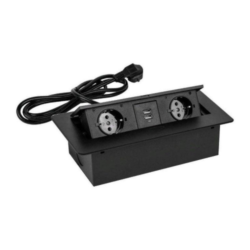 Сетевой разветвитель Premier PX/BL-HOR-2R-2USB-BLK 1.8м (2 розетки) черный (коробка)