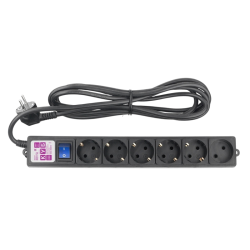 Фильтр-удлинитель Power Cube 3,0 м  6 розеток (5 евро + 1 б/заземления), кабель 3*1.5мм (черный) 16А/3,5кВт/ Power Cube Extension Filter 3.0 m 6 sockets (5 euro + 1 w/o grounding), cable 3*1.5 mm (black) 16A/3.5 kW