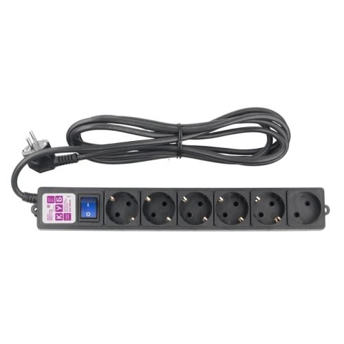 Фильтр-удлинитель Power Cube 3,0 м  6 розеток (5 евро + 1 б/заземления), кабель 3*1.5мм (черный) 16А/3,5кВт/ Power Cube Extension Filter 3.0 m 6 sockets (5 euro + 1 w/o grounding), cable 3*1.5 mm (black) 16A/3.5 kW