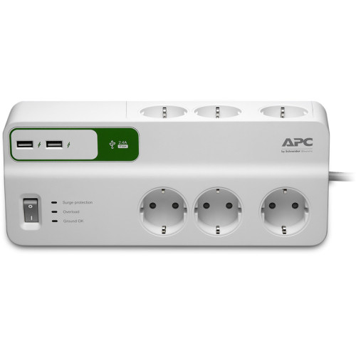 Сетевой фильтр/ Essential SurgeArrest 6 outlets with 5V, 2.4A 2 port USB charger, 230V Russia, 2m, 10A