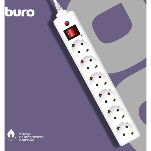 Сетевой фильтр Buro 600SH-16-1.8-W 1.8м (6 розеток) белый (коробка)