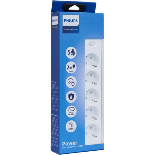 Сетевой фильтр Philips CHP2155WA/51 2м (5 розеток) белый (коробка)