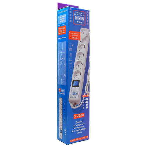 Фильтр-удлинитель Power Cube PRO, 1,9 м, LC контур, 16А/3,5кВт/ Surge protector Power Cube Pro 1,9 m, LC circuit, 6 outlets (white) 16A / 3,5kVt Фильтр-удлинитель Power Cube PRO, 1,9 м, LC контур, 16А/3,5кВт/ Surge protector Power Cube Pro 1,9 m, LC circuit, 6 outlets (white) 16A / 3,5kVt