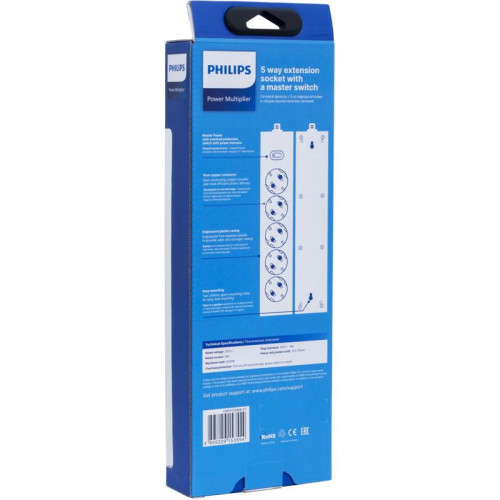 Сетевой фильтр Philips CHP2155WA/51 2м (5 розеток) белый (коробка)