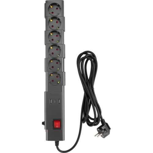 Сетевой фильтр Buro 600SPro-16-1.8-USB-G 1.8м (6 розеток) графитовый (коробка)