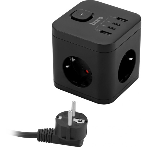 Сетевой удлинитель Buro BU-PC3.1UС-Plus-B 1.5м (3 розетки) черный (пакет ПЭ)