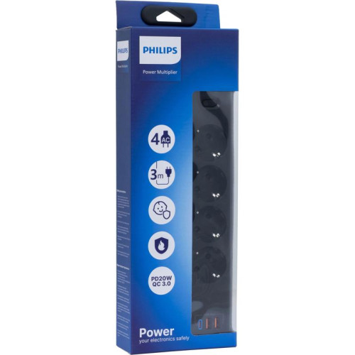 Сетевой фильтр Philips CHP4346BB/51 3м (4 розетки) черный (коробка)