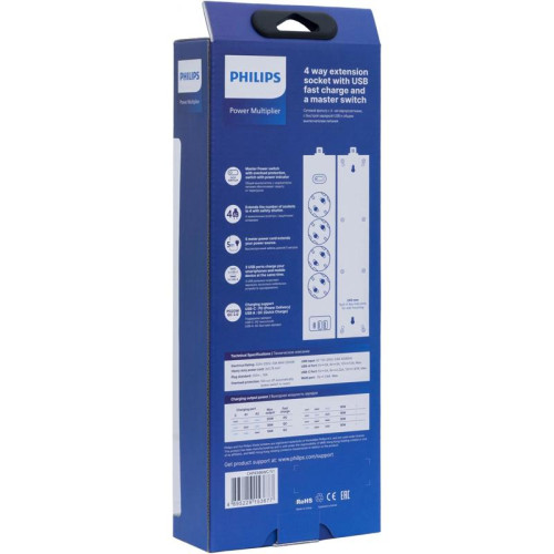 Сетевой фильтр Philips CHP4346WC/51 5м (4 розетки) белый (коробка)