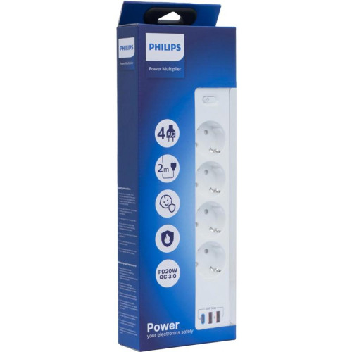 Сетевой фильтр Philips CHP4346WA/51 2м (4 розетки) белый (коробка)