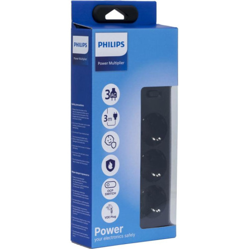 Сетевой фильтр Philips CHP2135BB/51 3м (3 розетки) черный (коробка)