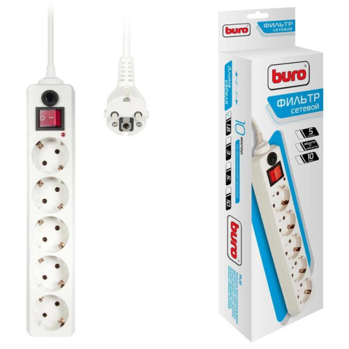 Сетевой фильтр Buro 500SH-1.8-W 1.8м (5 розеток) белый (коробка)