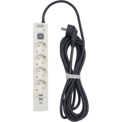 Сетевой фильтр Powercom SP-01 USB2A1CW 3,0М 3.0м (4 розетки) белый/серый (коробка)
