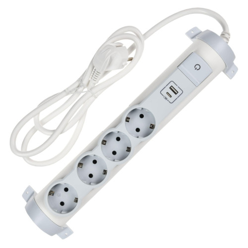 Удлинитель/ COMFORT Удлинитель У04К 4 места 2P+PE 1,5м 3х1,5мм2 16А USB A+C 20Вт белый Удлинитель/ COMFORT Удлинитель У04К 4 места 2P+PE 1,5м 3х1,5мм2 16А USB A+C 20Вт белый