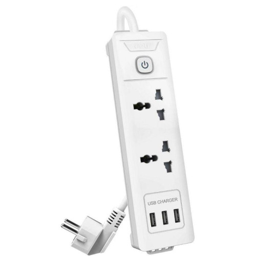 Сетевой  фильтр универсальный Deli ET407/ 3розетки + 3USB ,  2 м