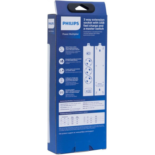 Сетевой фильтр Philips CHP4336WB/51 3м (3 розетки) белый (коробка)