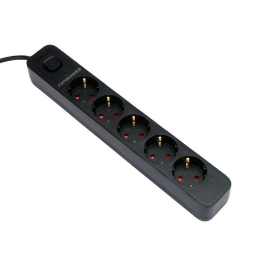 Сетевой фильтр Гарнизон EPS-5-B-3 черный, 5 розеток, 10А, кабель 3м, ур.защиты 2+, пакет