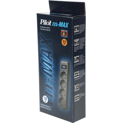 Сетевой фильтр Pilot m-MAX 1.8м (4 розетки) серый (коробка)