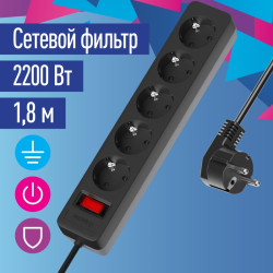 Фильтр сетевой ПВС/ Фильтр сетевой ПВС 3х0.75 черный 1.8м с выключателем