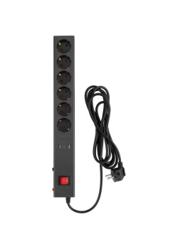 Сетевой фильтр Buro 600SE-1.8-USB-B 1.8м (6 розеток) черный (коробка)