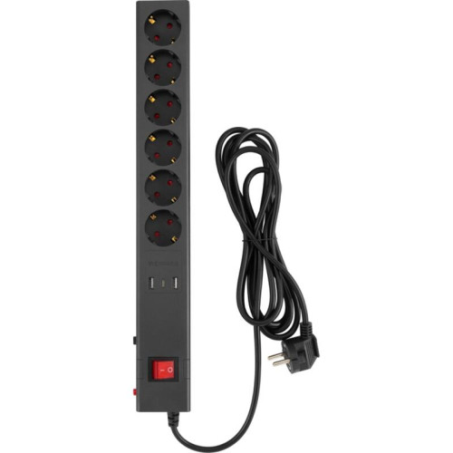 Сетевой фильтр Buro 600SE-1.8-USB-B 1.8м (6 розеток) черный (коробка)