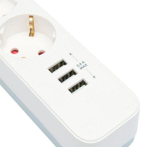 Сетевой фильтр Гарнизон EPS-4-U3-W-2 белый, 4 розетки 220В, 10А, 3 розетки USB-A 5В, кабель 2м, ур.защиты 2+, пакет