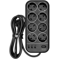 Сетевой фильтр Powercom SP-08 USB03AB 3,0М 3м (8 розеток) черный (коробка)