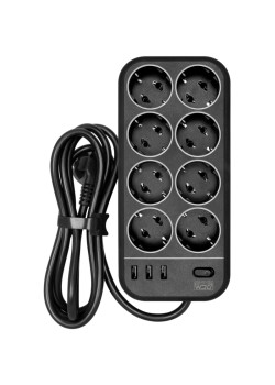 Сетевой фильтр Powercom SP-08 USB03AB 3,0М 3м (8 розеток) черный (коробка)