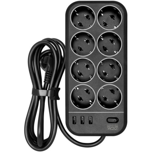 Сетевой фильтр Powercom SP-08 USB03AB 3,0М 3м (8 розеток) черный (коробка)