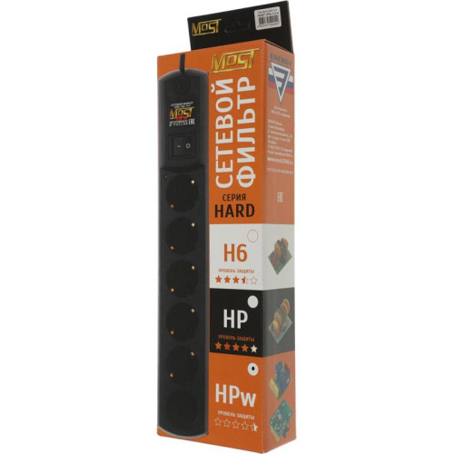 Сетевой фильтр Most HPw 2м (6 розеток) черный (коробка)