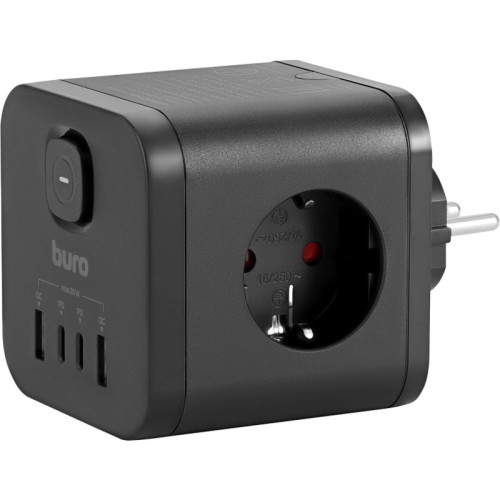 Сетевой разветвитель Buro BU-PW3UC-Plus-B (3 розетки) черный (пакет ПЭ)