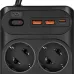 Сетевой фильтр-удлинитель/ PowerCom SP-10 USB2A1CB 3.0M, 10 розеток, черный, 16А, 4кВт, 204Дж, защитные шторки, защита от КЗ, перегрузки и импульсных помех, один порт USB-C(PD20W) и два USB-A(QC3.0) суммарной мощностью 15Вт, кабель 3x1.5 мм2, ШхГхВ 268х10