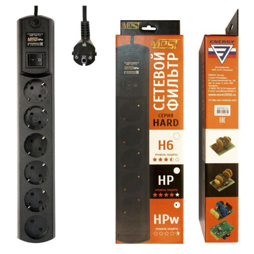 Сетевой фильтр Most HPw 5м (6 розеток) черный (коробка)