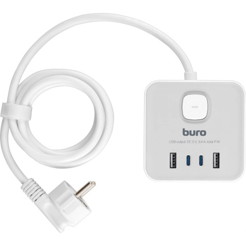 Сетевой удлинитель Buro BU-PTE4.1UC-W 1.5м (4 розетки) белый (пакет ПЭ)