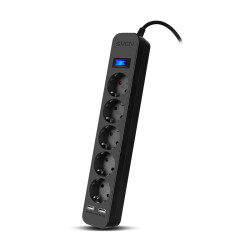 Фильтр SVEN SF-05LU 1,8 м (5 евро розеток,2*USB(2,4А)) черный, цветная коробка/ Surge protector SVEN SF-05LU 1,8 м (5 евро розеток,2*USB(2,4А)) черный, цветная коробка