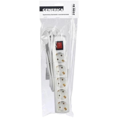 Сетевой удлинитель IEK У05В 1.5м (5 розеток) белый (пакет ПЭ)