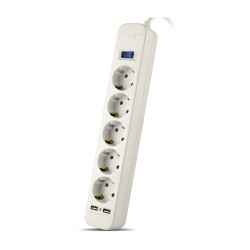 Фильтр SVEN SF-05LU 1,8 м (5 евро розеток,2 USB) белый, цветная коробка/ Surge protector SVEN SF-05LU 1,8 м (5 евро розеток,2 USB) белый, цветная коробка