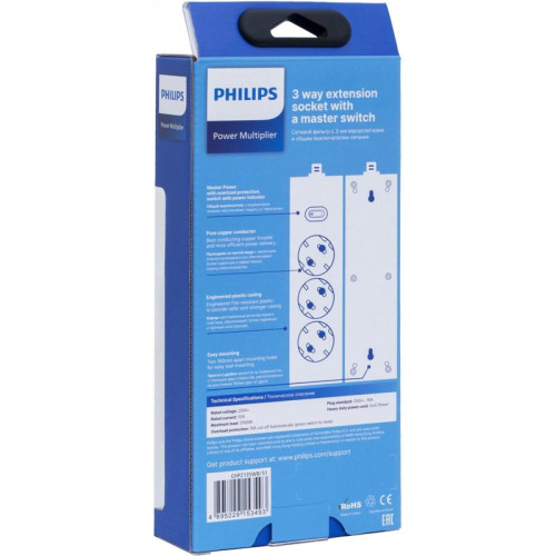 Сетевой фильтр Philips CHP2135WB/51 3м (3 розетки) белый (коробка)