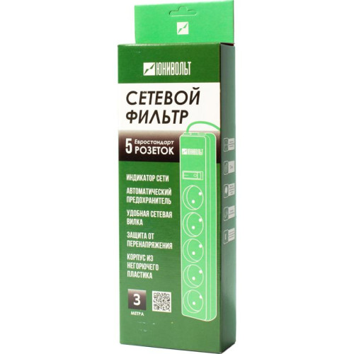 Сетевой фильтр Юнивольт 00-00000390 3м (5 розеток) белый (коробка)